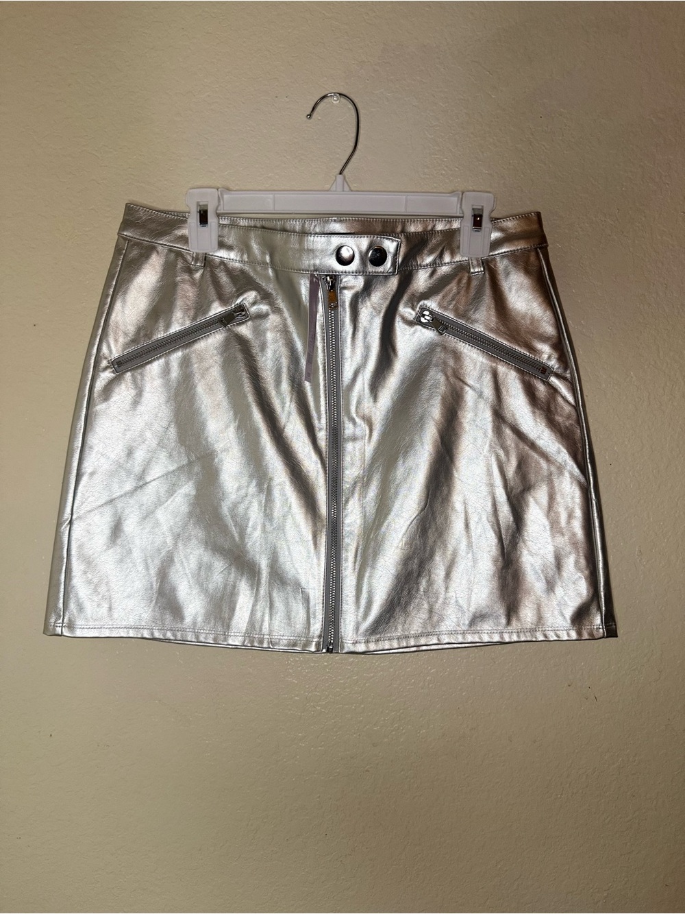 Target Silver Metallic Zip-Front Mini Skirt